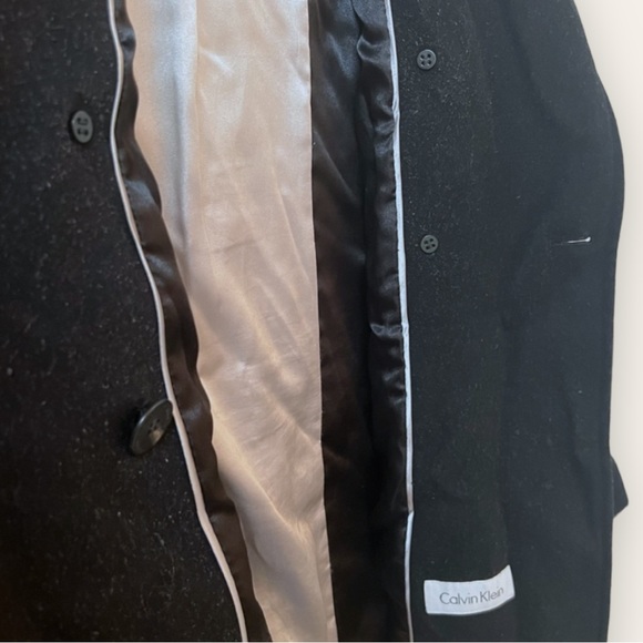 CALVIN KLEIN - Double Breasted Wool Blend Classic Pea Coat BLACK Blazer Jacket - Picture 7 of 10